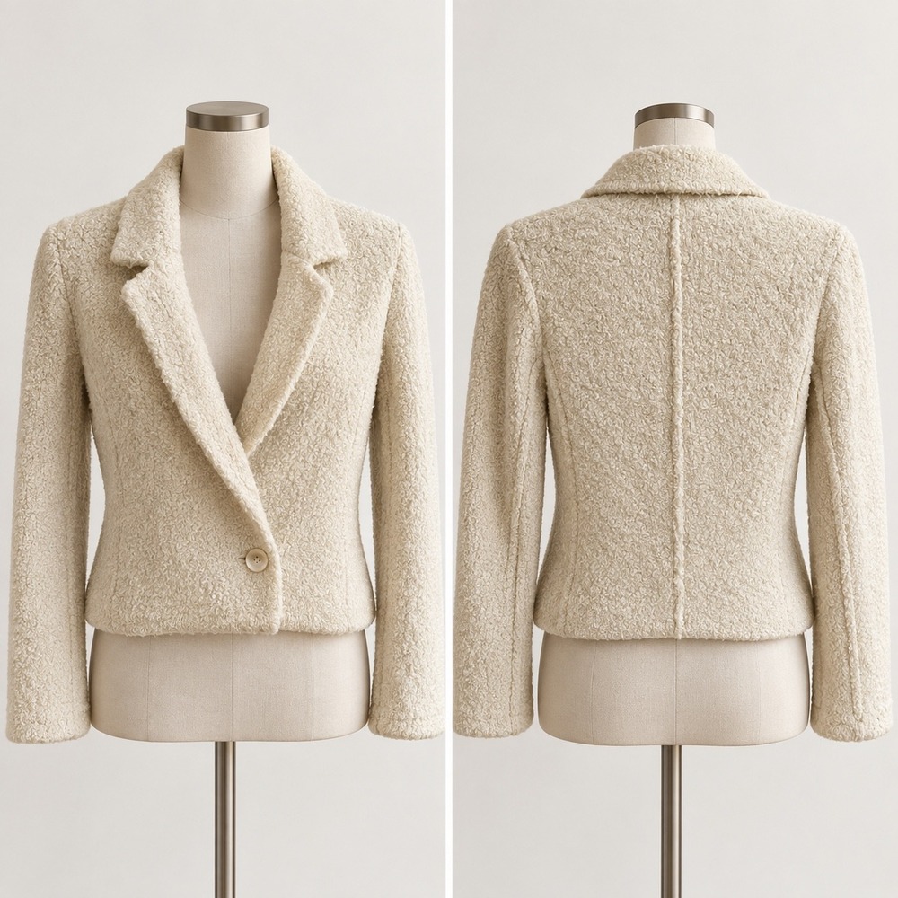dh New York Boucle Knit Jacket Women Small Cream Quiet Luxury Notched Lapel Top